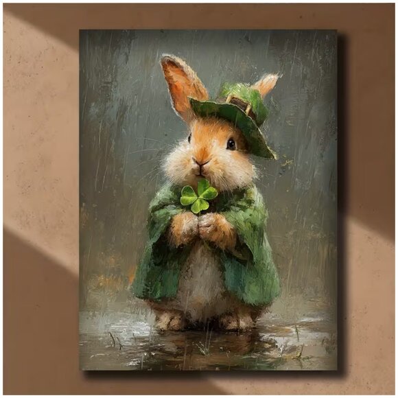 Bunny Clover St. Patrick's Day Canvas Print - Rabbit and Clover Irish Good Luck - Picture 3 of 6
